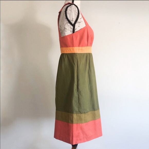 TRINA TURK Silk Cotton Colorblock Stripe Orange Green Gold Tank Top Midi Dress 4 - Picture 3 of 8